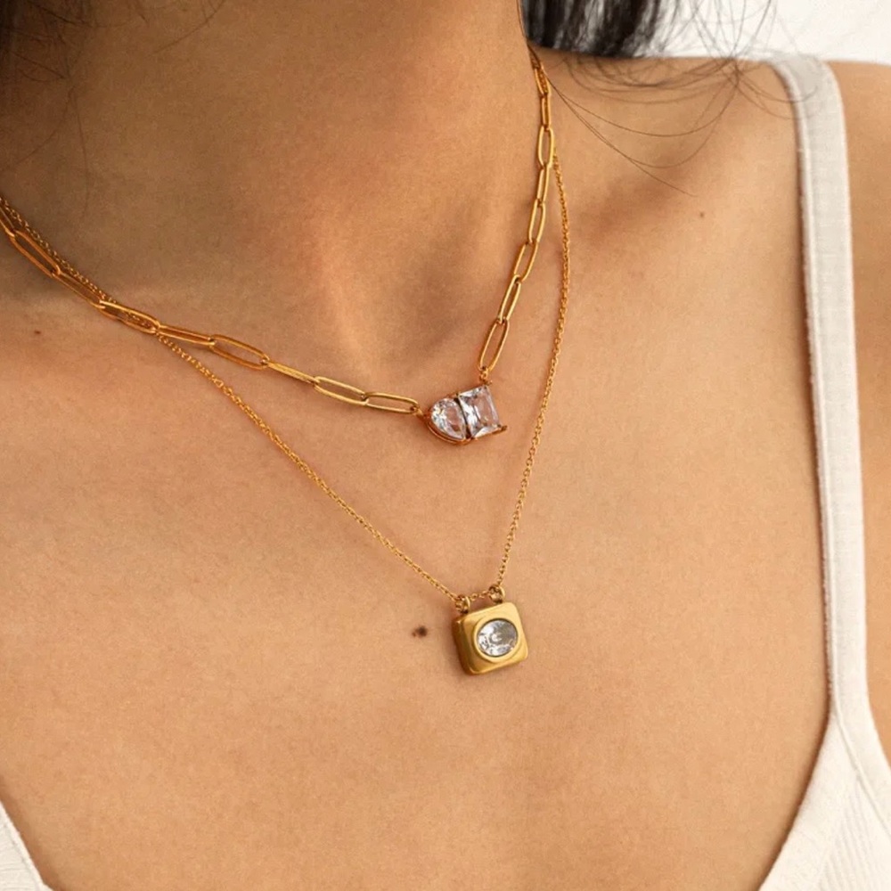 18K Gold Plated Double Stone Necklace